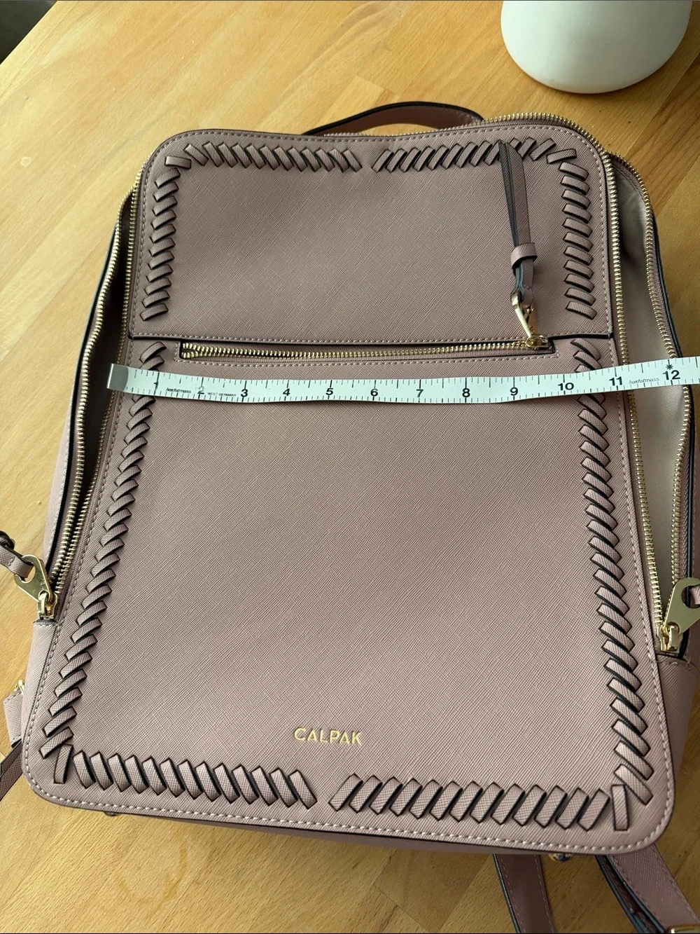 Calpak Mauve Leather Backpack with Braided Trim
